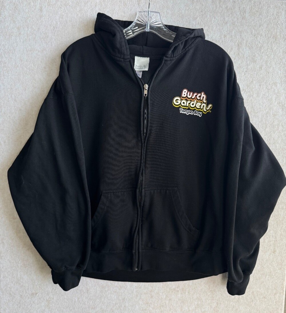 Busch Gardens Tampa Bay Hoodie L Roller Coaster Iron Gwazi Montu Full Zip Black